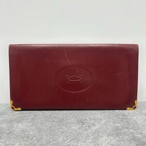 Cartier Maroon Red Leather Must de Cartier Long Bifold Wallet Bordeaux Logo